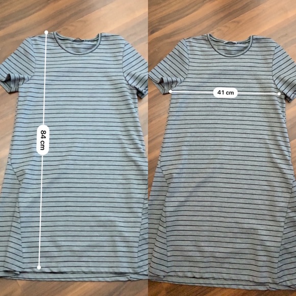 Zara Trafaluc Grey Striped T-shirt Dress Size M - Picture 11 of 11